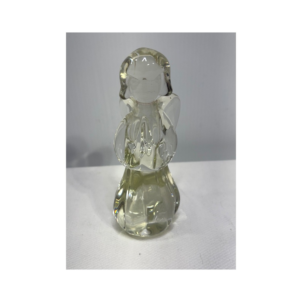 Vintage Art Glass Praying Angel Figurine Clear Pale Green Tint 6.5 Inch